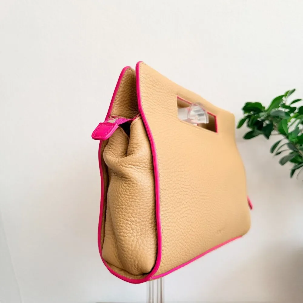 Coach Bleecker F51635 Pocket In Edgepaint Camel Pink Ruby Leather Clutch Bag